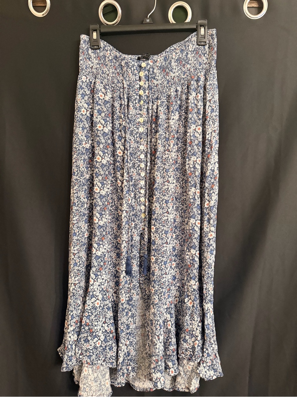 Rachel Zoe Navy and White Floral Button-Front Maxi Skirt Size L